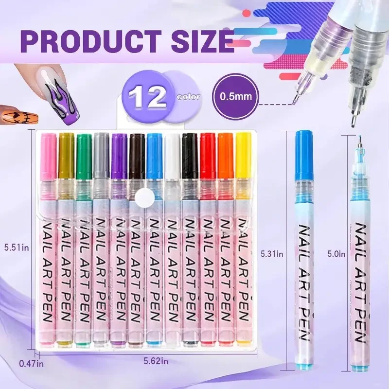 4/5/12 Color Nail Art Pens 0.5mm 3D Nail Polish Pens Set Drawing Painting Point Liner Acrylic Painted Pen Kit Nail Art Brushes