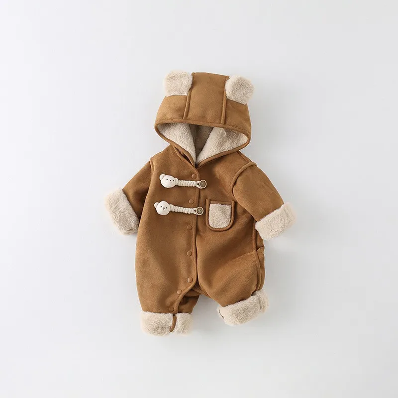 IYEAL طفل لطيف مقنعين بذلة الرضع بنين بنات الشتاء سميكة القطن مبطن بذلة الشتاء الدافئة الصوف سترة قطن #3