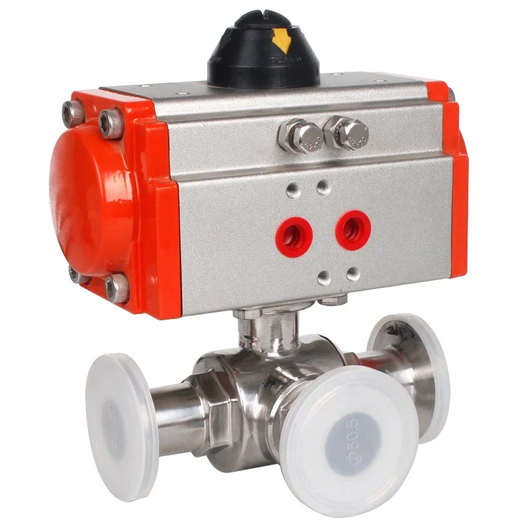 3 Way SS316 L/T Type Double-acting Pneumatic Actuator For Water Gas Pneumatic Sanitary Ball Valve