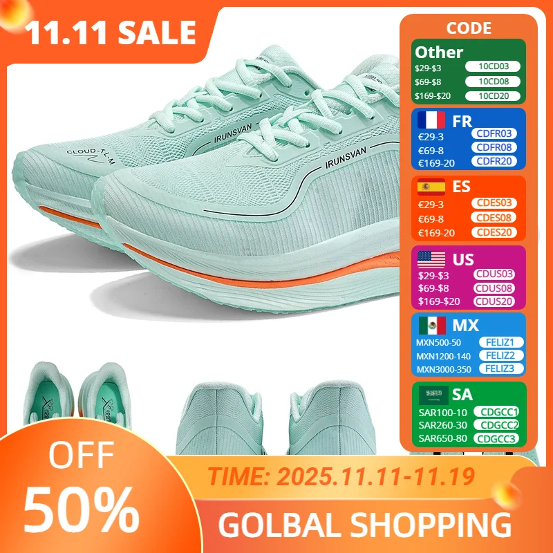 

IRUNSVAN Full Length Nylon Carbon Plate Running Shoes For Men Breathable And Shock-Absorbing Sports Shoes Thick Soled Shoes