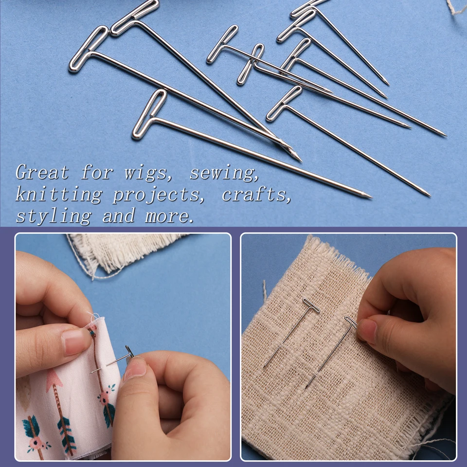 KRABALL T Shape Sewing Pins for Blocking Knitting Stainless Steel Push Pin Kit Wig T-Pins for Foam Head Sewing Crocheting