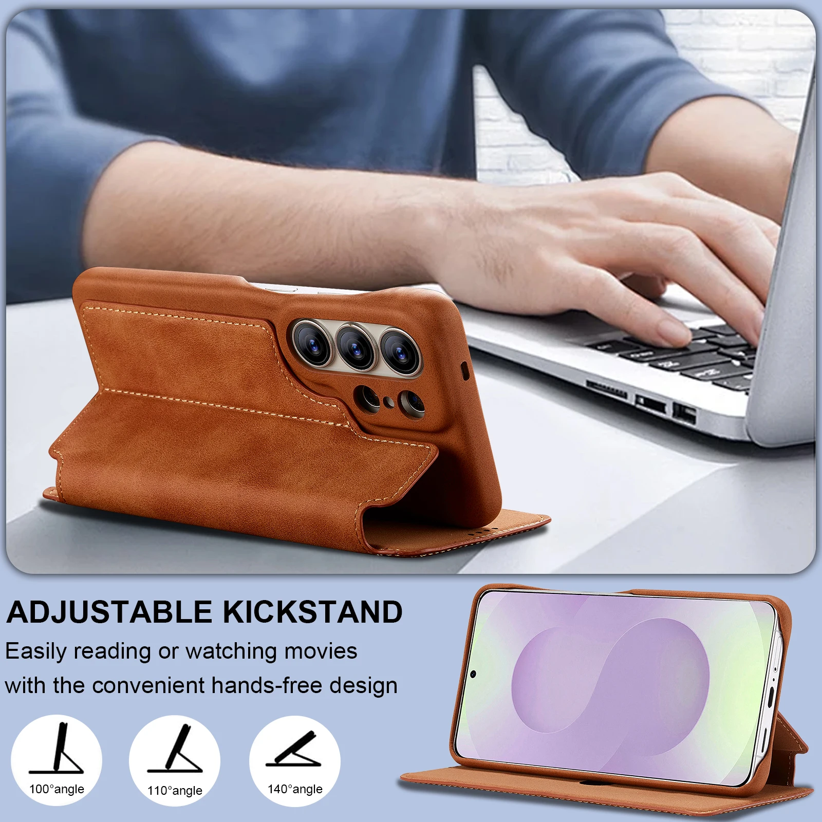 Magnetyczne etui portfel ze skóry z przegródkami na karty do Samsung Galaxy S26 Ultra S25 Plus S24 S23 A54 A53 Note 20 z podpórką, odporne na wstrząsy — zdjęcie produktu 5