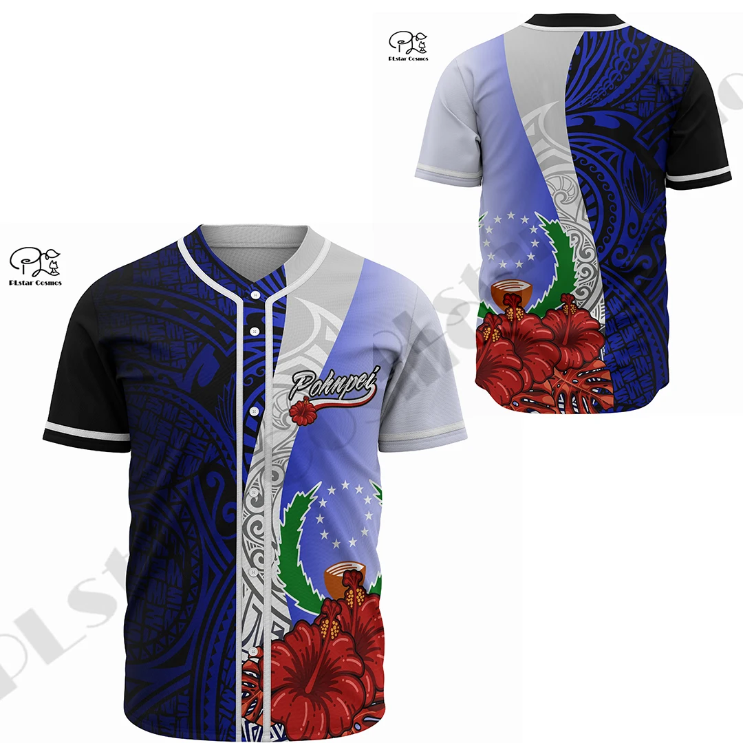 Pohnpei Polynesian Wave Tattoo 3D All Over Printed Men\'s Baseball Shirt Summer Casual Baseball Jersey Unisex hip hop Tops BQS-02