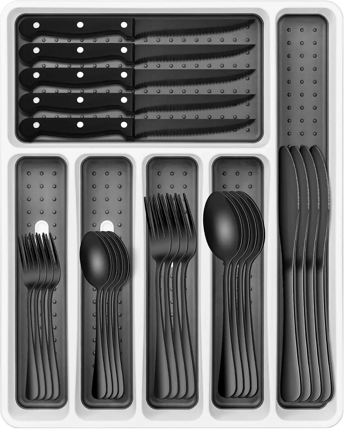 

Black Silverware Set, Umite Chef 49-Piece Flatware Set with Drawer Organizer,Durable Stainless Steel Cutlery Set for 8,Tableware