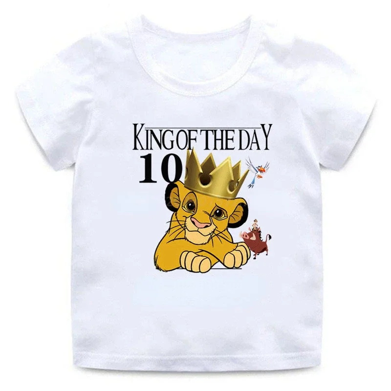 Camiseta anime Rei Leão Disney, roupas DIY, camiseta de manga curta, camisas de aniversário para meninos, camisa Simba para bebê, 2 a 9 anos