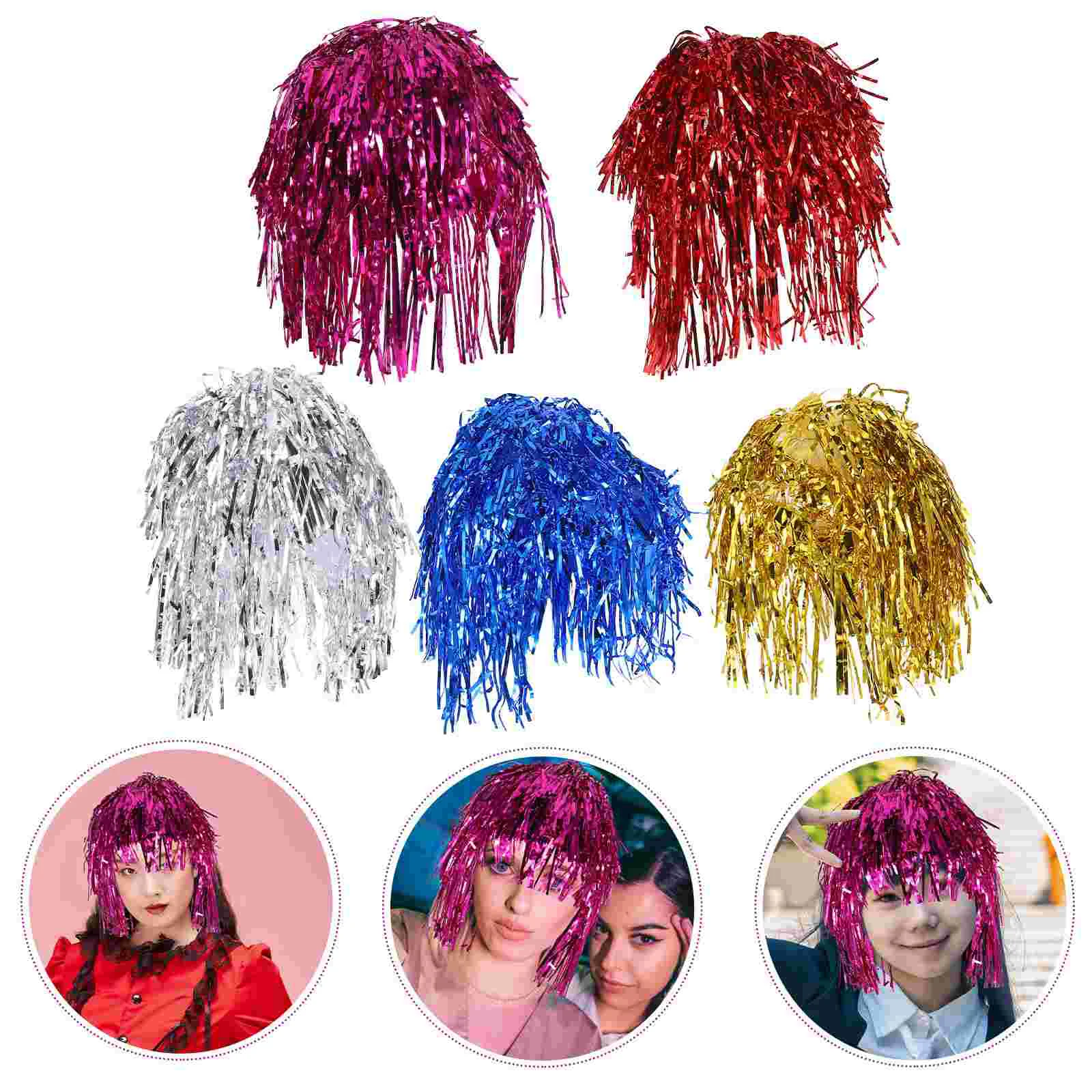 

5 Pcs Rain Shiny Wigs Women Hair Supplies Colored Headgear Cosplay Accessories Durable Unisex High Temperature Wire and