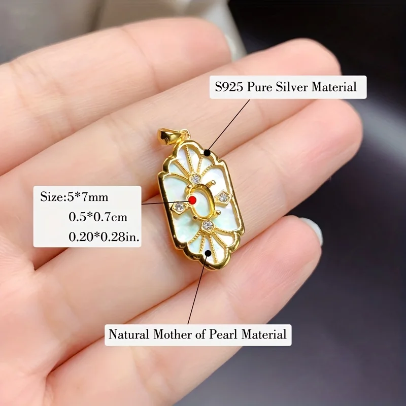 1pc natural shell decor sterling silver pendant, 5*7mm size, golden necklace bezel, DIY jewelry component for DIY jewelry making