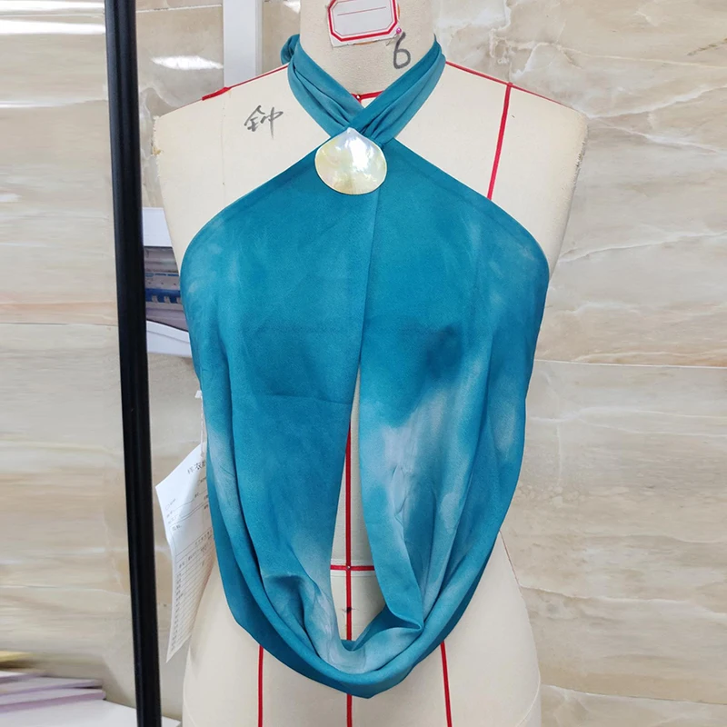 المرأة ثلاثية الأبعاد صدف الرسن سترة الطربوش الرقبة Ruched تانك القمم ثنيات الجبهة التعادل حتى عارية الذراعين المحاصيل الأعلى عطلة الشاطئ الخروج بروتيل #5