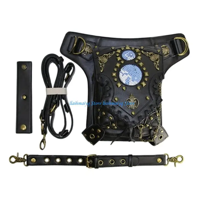 573B Fashionable Steampunk Waist Bag For Women PU Leather Leg Bag Crossbody Purse