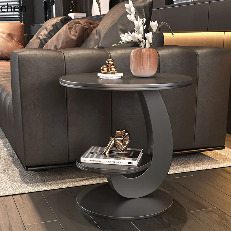 HT ضوء طاولة جانبية فاخرة غرفة المعيشة أريكة طاولة جانبية صغيرة مستديرة الإبداعية طبقة مزدوجة طاولة القهوة المنزلية الصغيرة #3