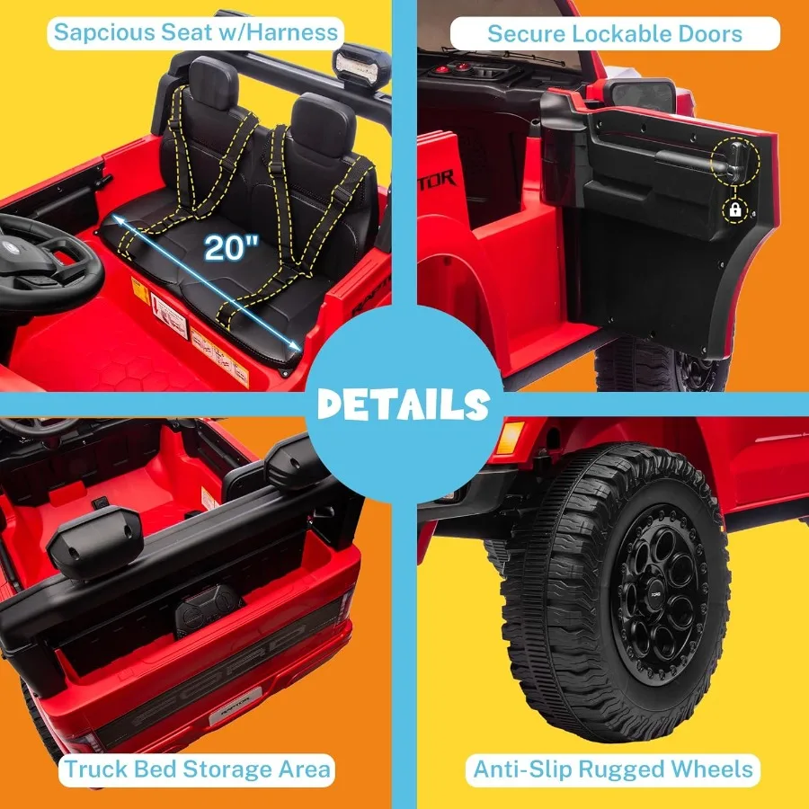 Lizenziertes Ford F-150 Raptor 24V Ride on Toys für große Kinder, 2-Sitzer-Ride-on-Auto für Jungen und Mädchen mit Fernbedienung, Kinder-Elektr