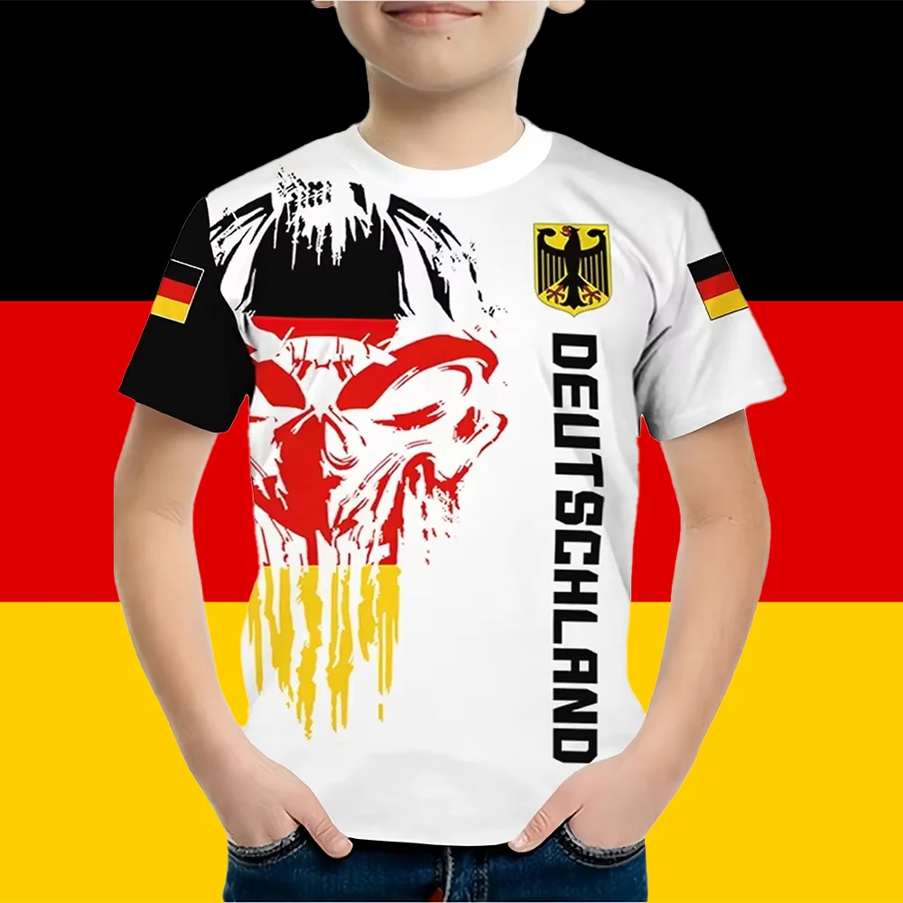 Boys clothes Germany National Flag Printing T-shirt Vintage Casual Short Sleeved Kids clothes 2-14Y Summer German child Top Tee