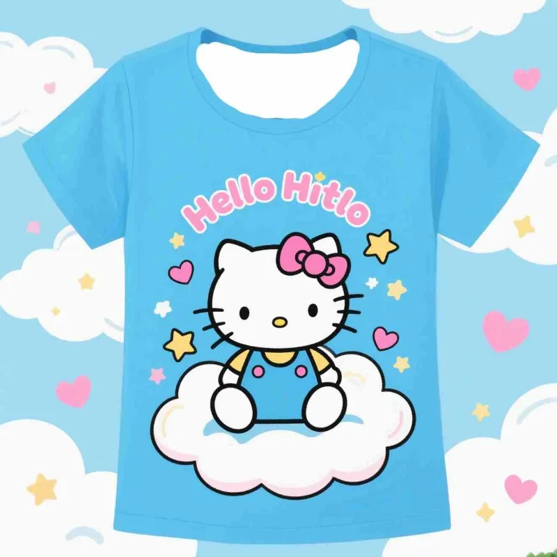 

Футболка MOTO-Hello Kitty с милым мультяшным 3D принтом для взрослых и детей, однаковая летняя футболка с короткими рукавами