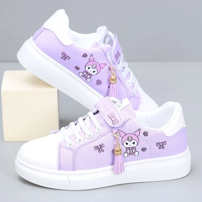 Sanrio Kuromi My melody dziewczęce buty płócienne wiosenne i jesienne dziecięce wszechstronne trampki z miękką podeszwą buty na deskorolkę