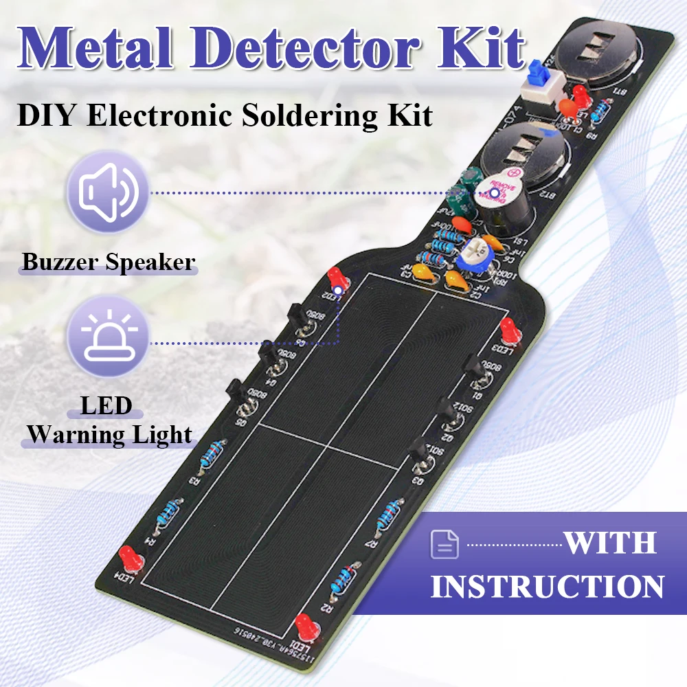 DIY Metal Detector Kit Buzzer Alarm with LED Lights Electronic Soldering Project Circuit Board Building Kit DC6V