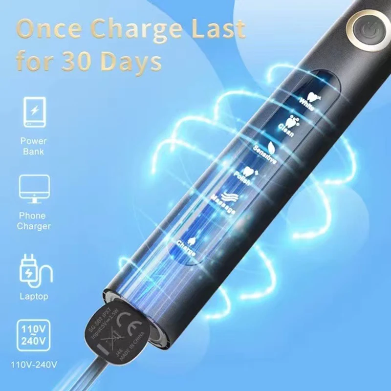 Fairywill 전동 칫솔 소닉 방수 USB 충전식 교체 브러시 헤드 스마트 타이머 성인 홈 FW-507