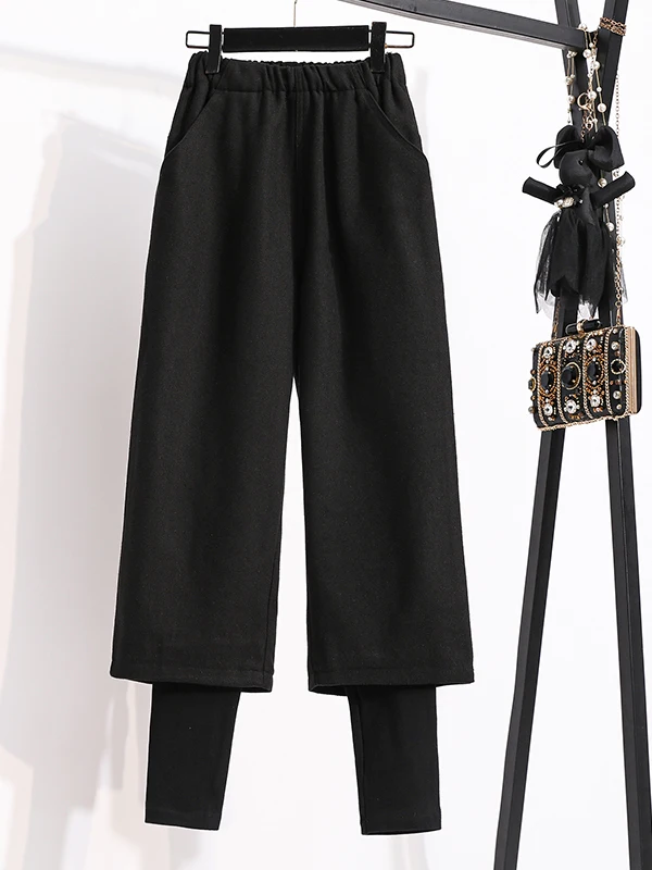 Plus size meninas outono inverno faion coreano sle lã calças de perna larga cintura alta corte reto solto ajuste calças casuais