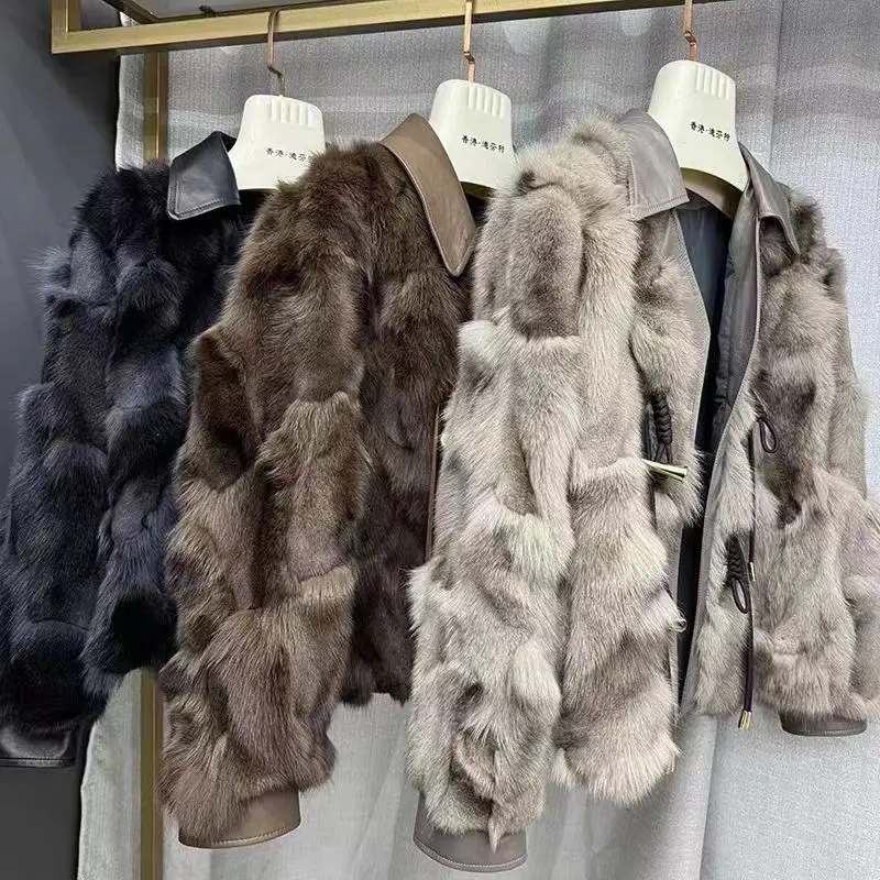 Winter neuen Stil Fuchs Fell Echtpelz warmen Mantel Damen kurze junge Mode Echt leder Schaffell Mantel