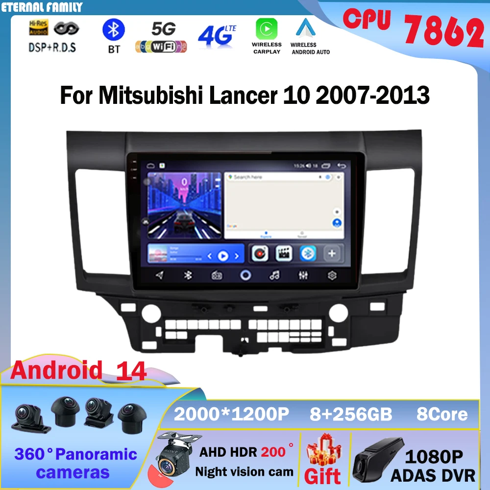 

Android 14 Carplay Auto 2K Screen Car Radio Multimedia Player For Mitsubishi Lancer 10 2007-2013 2din Autoradio Stereo Head Unit