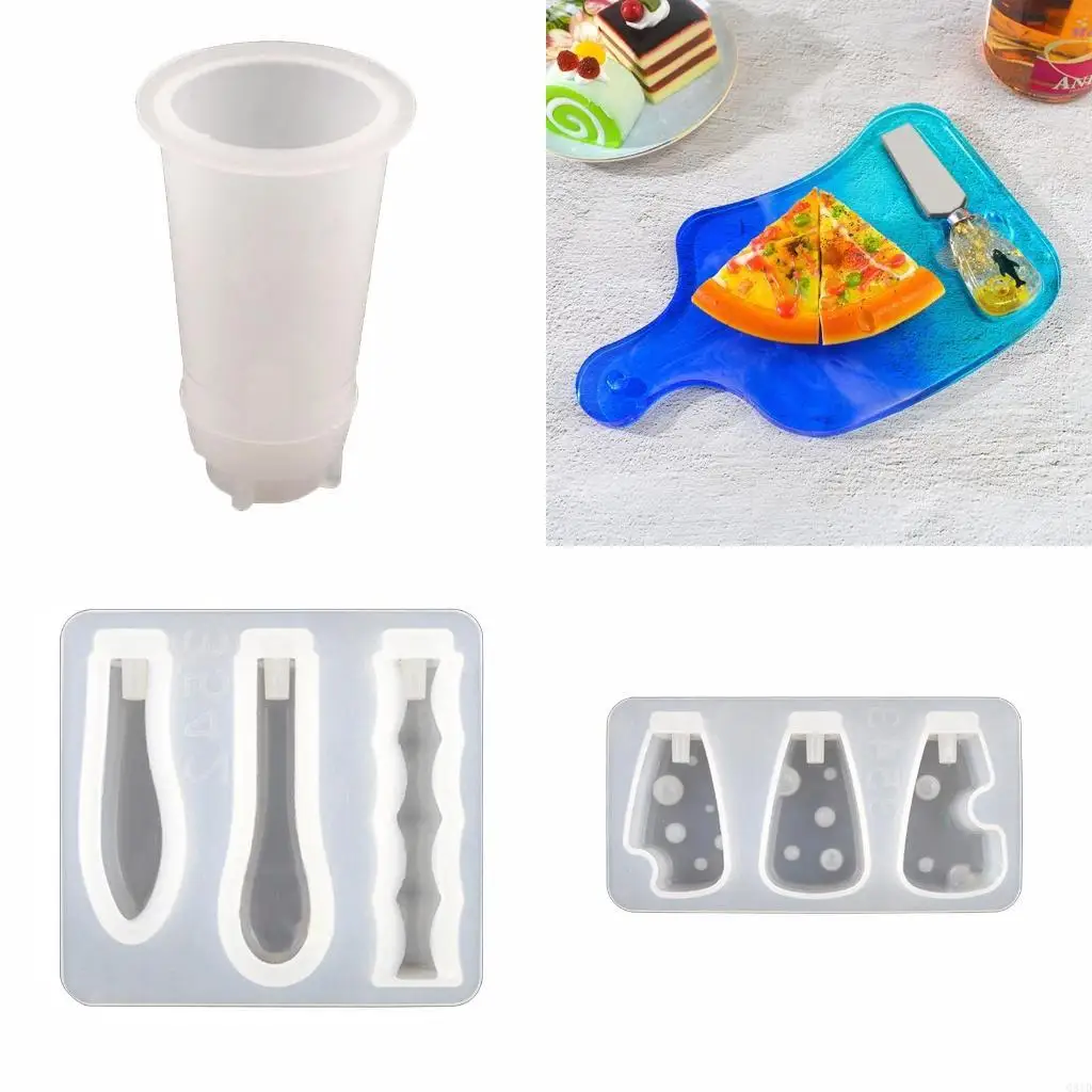 Silicone Epoxy DIY Serving Board with Handle Mold Fork Flat Shovel Resin Epoxy Casting Mold Serving Tray Mold Home Decor