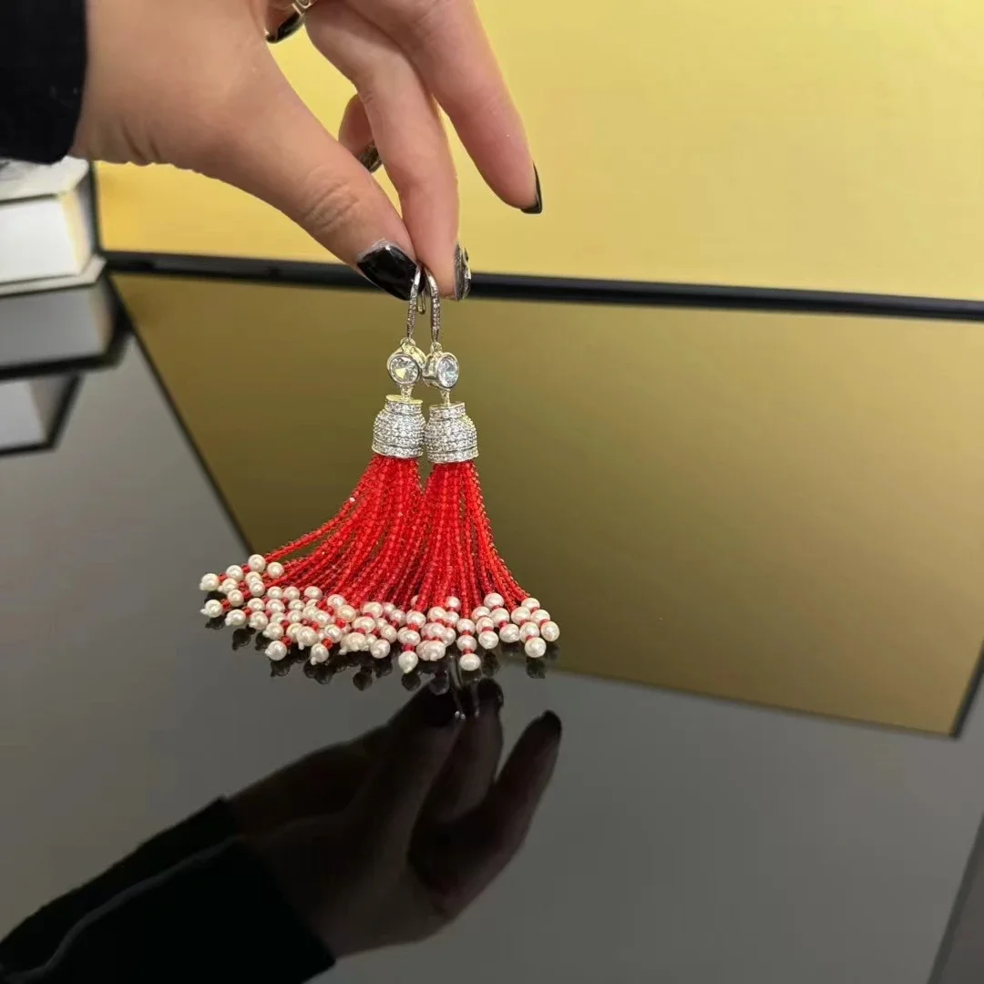 

3mm Round Red Agates Silver Plated CZ Pave Earring