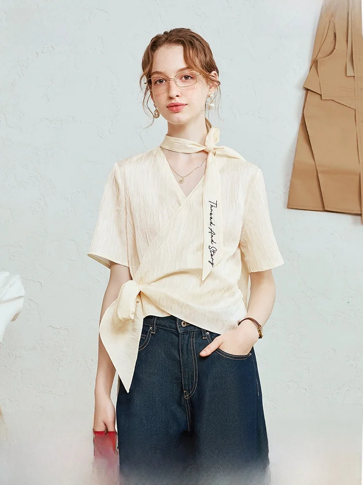 

Две футболки Daydr Island, лето 202, женские irt, простой галстук с вышитыми буквами, боковой бант, полиэфирное волокно ort Sv...