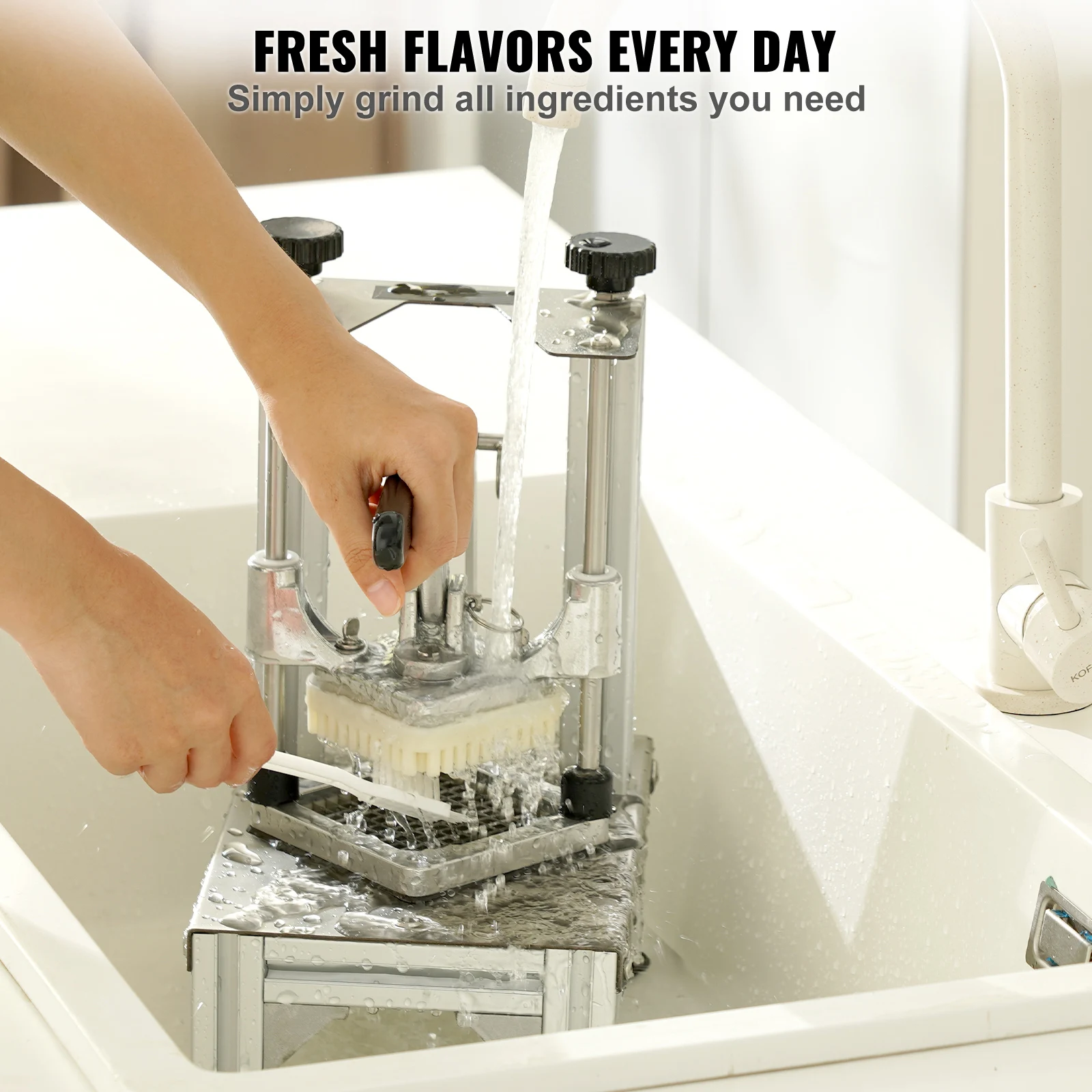 قاطعة قلي فرنسية تجارية من SucceBuy مع 4 شفرات بديلة، مفرمة سهلة المقامر للبطاطس المقلية مع صينية ومقبض