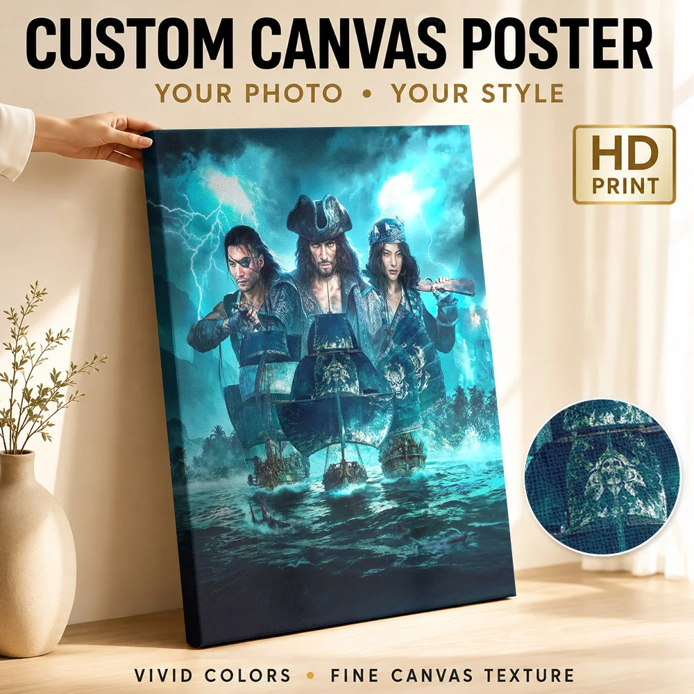Pirates on a stormy sea Framed Canvas Poster Personalized Photo Sports Portrait Wall Paintings Decoration for Gym Ready to Hang