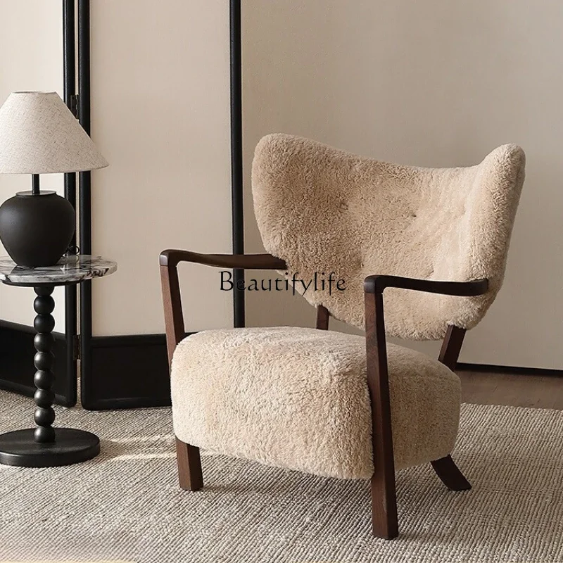 

ld6 *Leisure chair retro style solid wood medium ancient style lamb wool advanced French single sofa chair