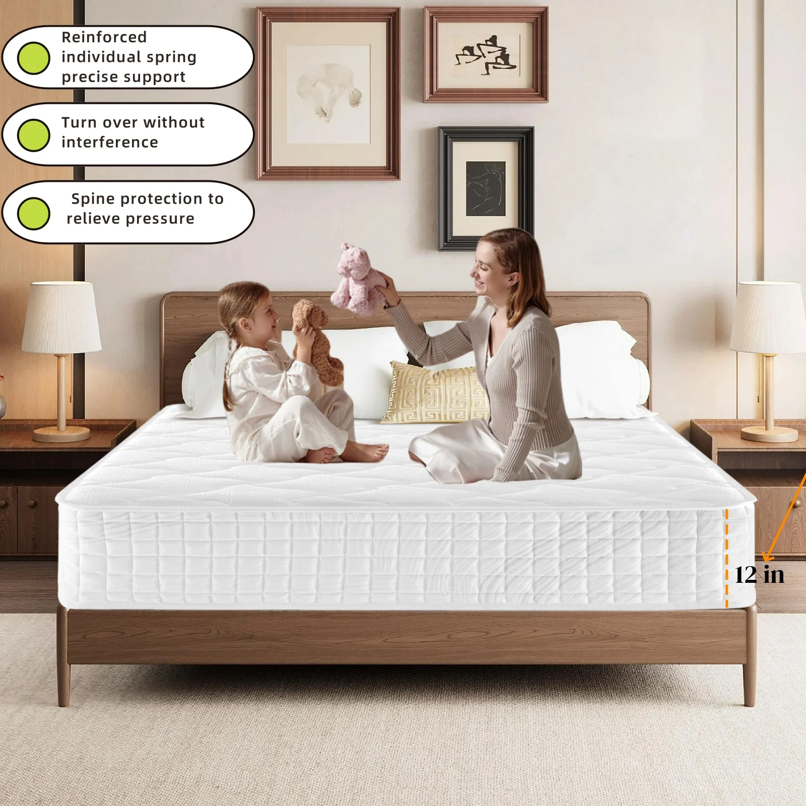 12 INCH Mattress in a Box,Hybrid Memory Foam Double Mattress with Individual Pocket Spring for Motion Isolation & Press