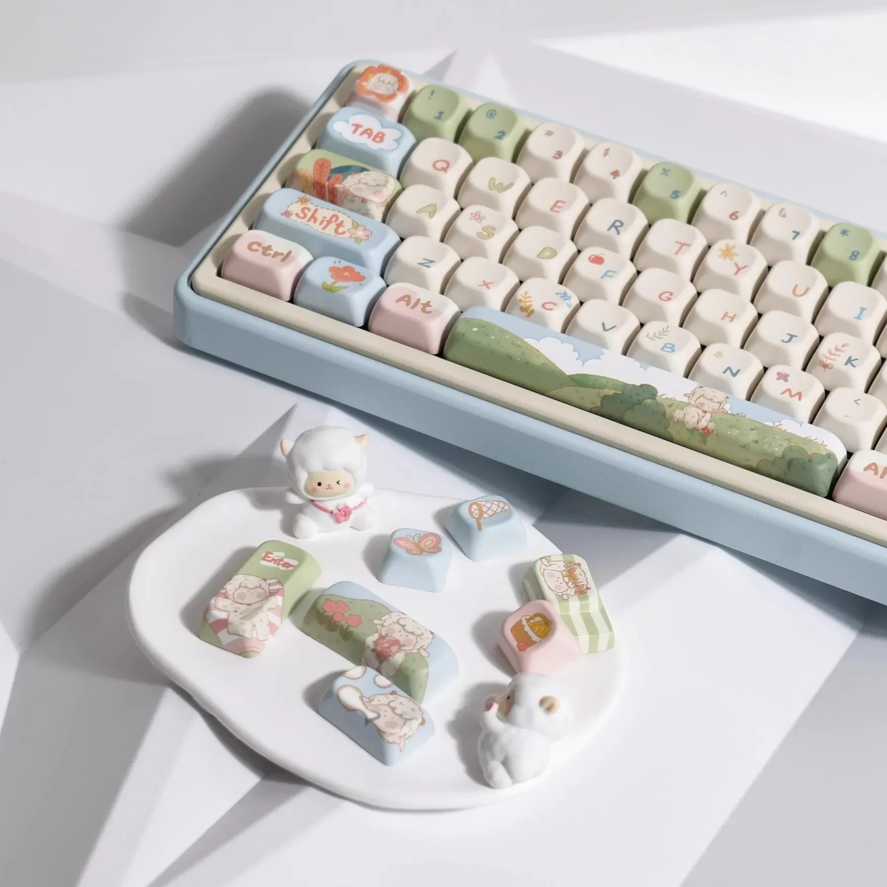 Imagem -04 - Feifei Sheep Picnic Record Keycap Original Sublimação Térmica Kawaii Pbt Keycap Personalizado para F75 F87 F99vgn Acessórios Presentes