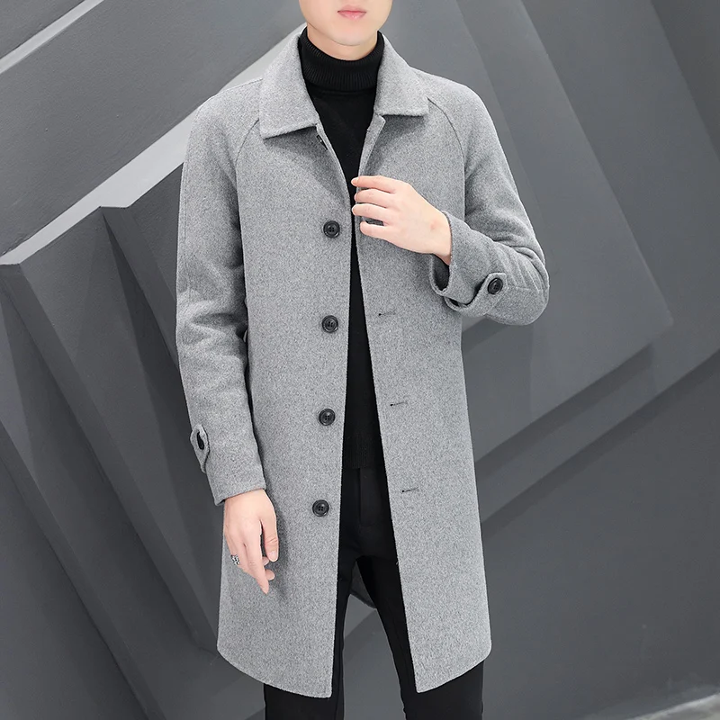 High Quality Men's Autumn Winter Wool Coat Business Casual Top Woolen Jacket Mid-Length Overcoat Double-Sided Woolen Windbreaker