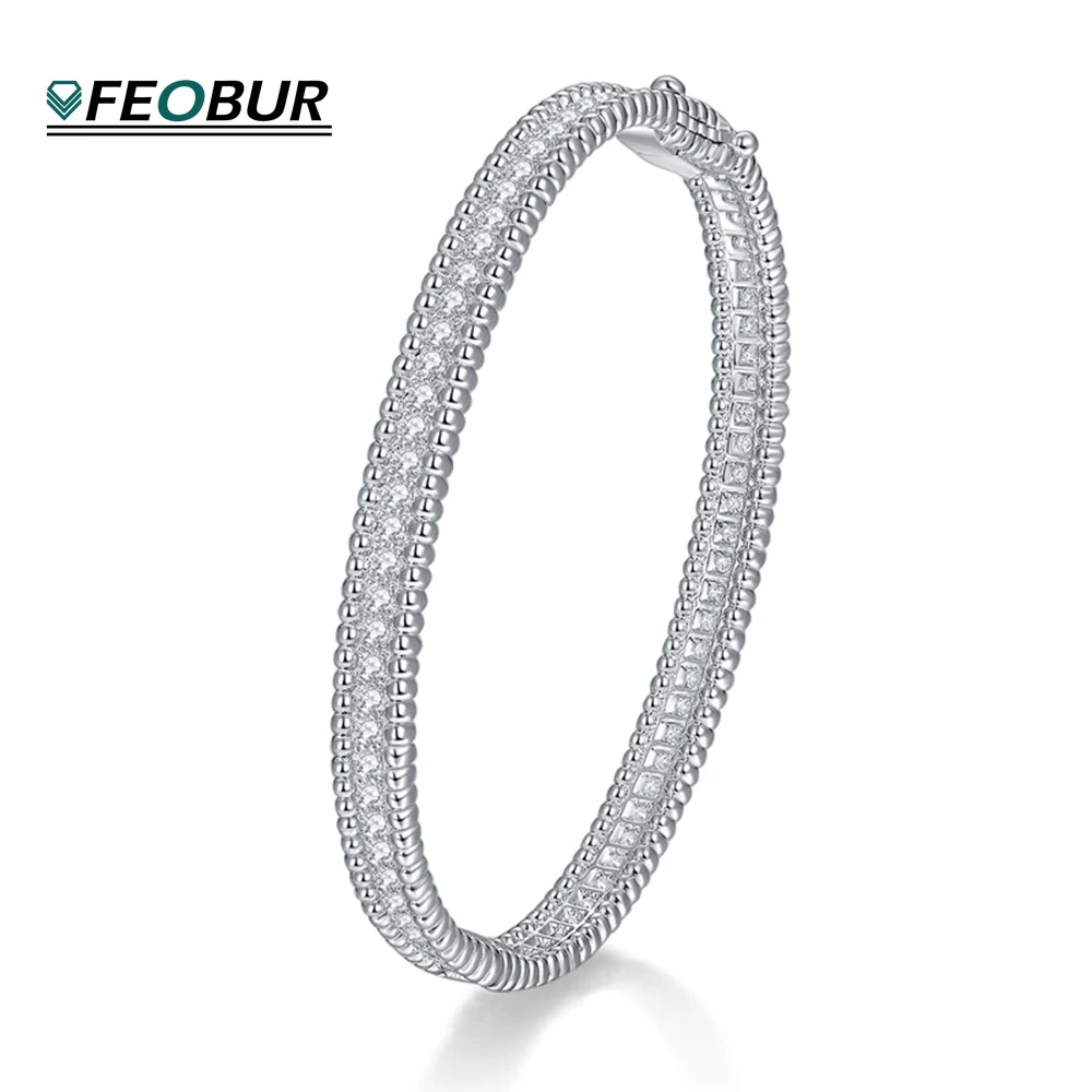 

2mm Full Moissanite Bangle 925 Sterling Silver Plated 18K White Gold Sparkling Lab Diamond Stackable Bracelets for Women Jewelry