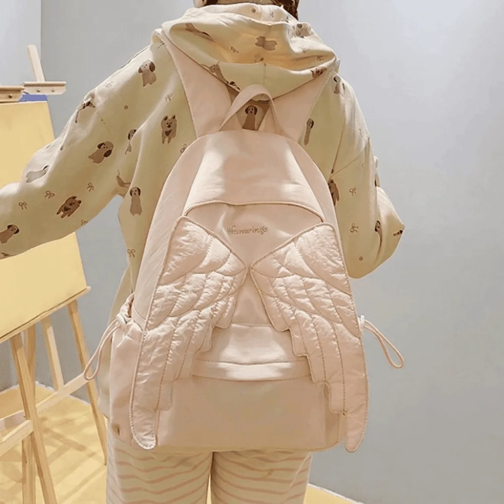 Shoulder Bag Solid Color Wing Backpack Y2k Jk Nylon Backpack Japanese Style Lightweight Students School Bag Student
