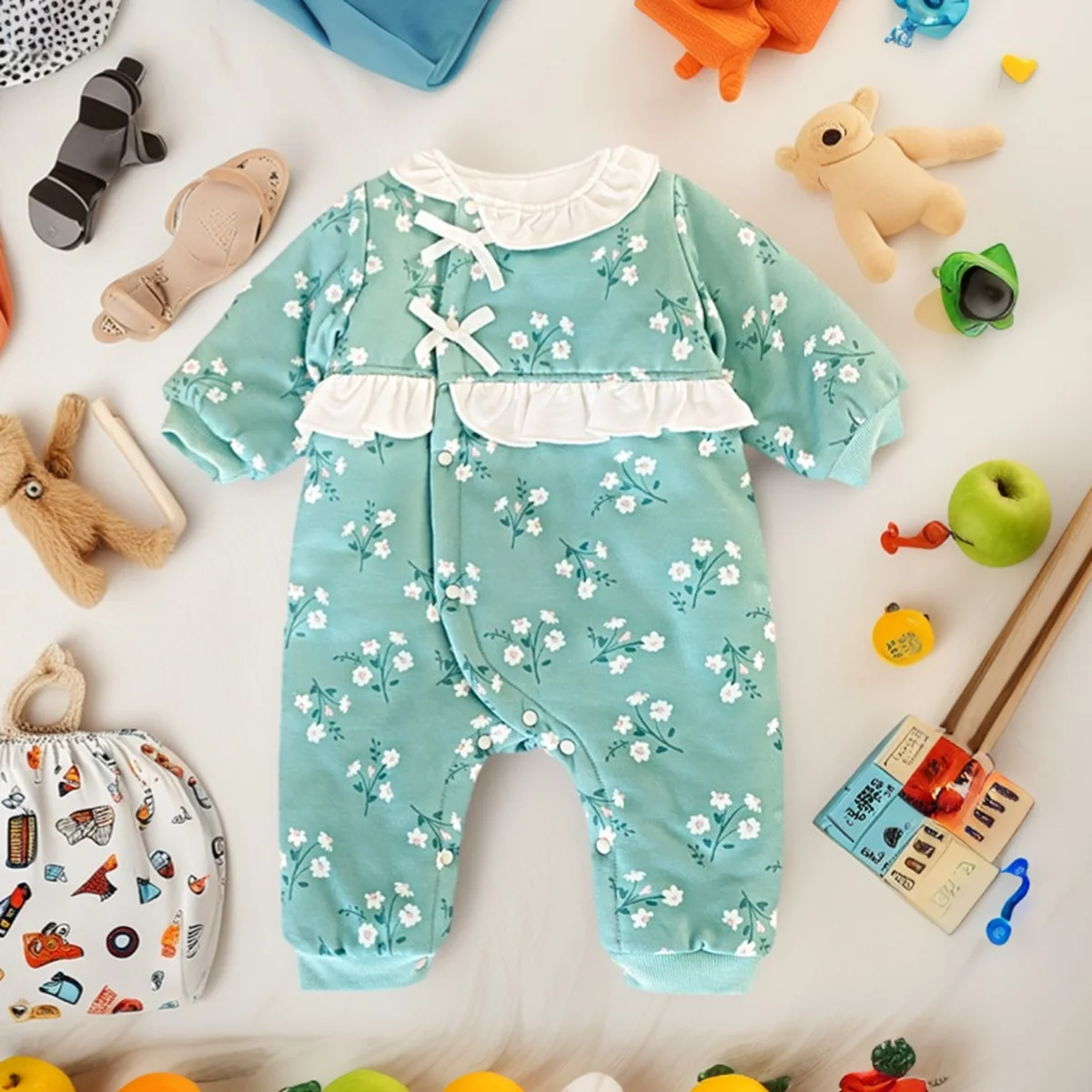 

Милая одежда для маленьких девочек, комбинезоны, зимние комбинезоны с длинными рукавами и цветочным узором для маленьких девочек