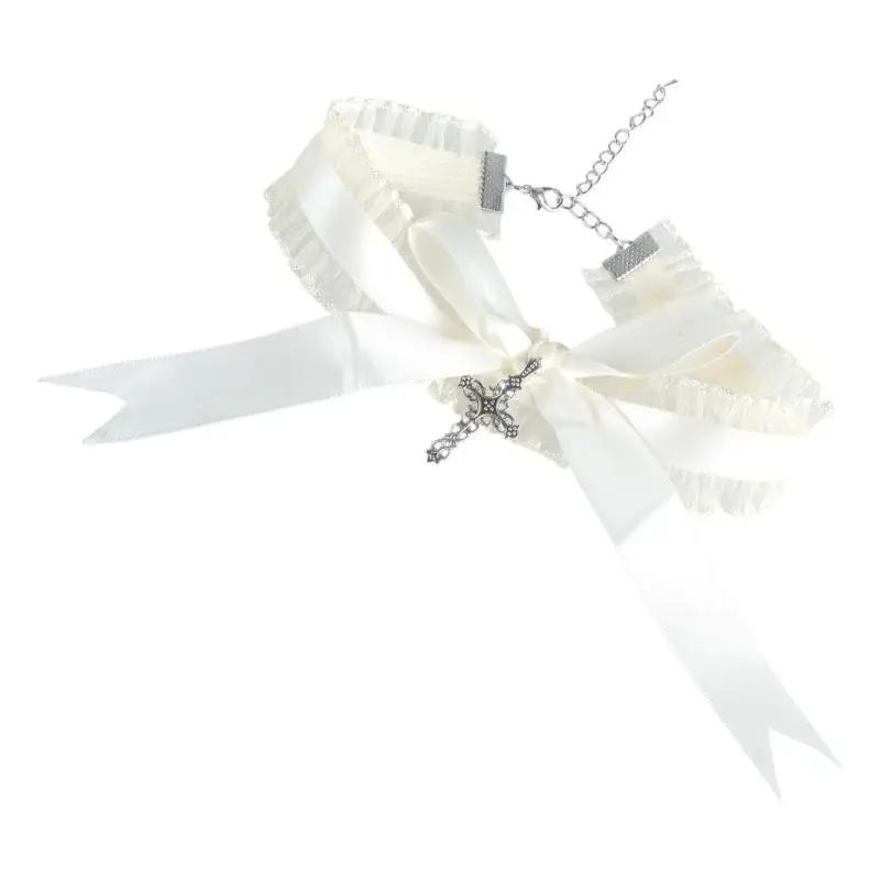 

31BB колье-колье с рюшами и бантом и подвеской в ​​виде крестов для вечеринки в честь Хэллоуина