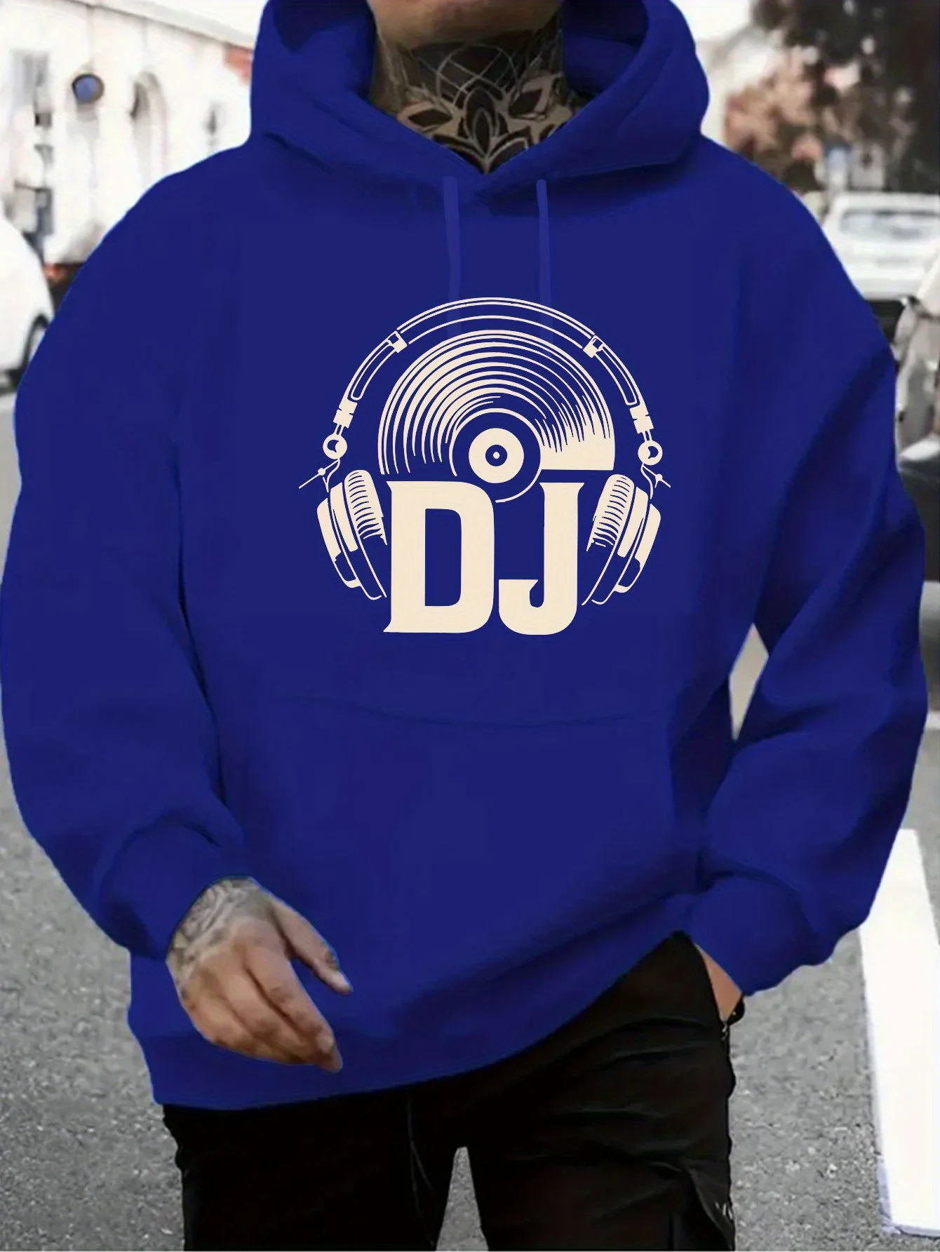 

Мужская толстовка с капюшоном 2025 года — оливково-зеленый пуловер с рисунком DJ, с наушниками, спортивный топ с длинными рукавами