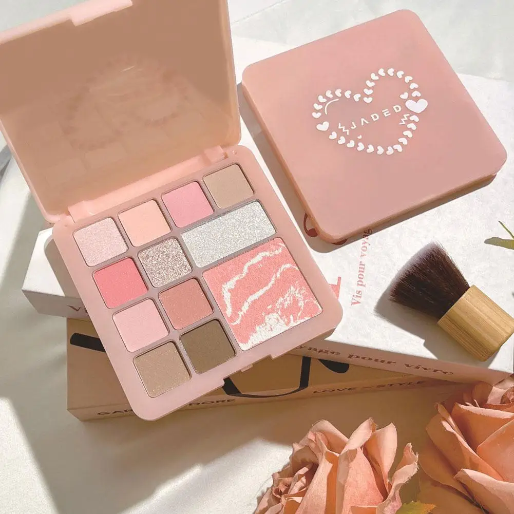 12-kleuren Koreaans oogschaduwpalet met lage verzadiging Matte glanzende opname Roze Natuurlijk parel Blush Oogschaduw Ogen Gezichtsmake-up
