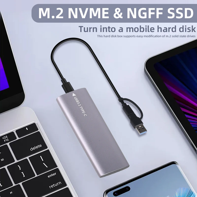 M2 NVMe SSD Case 10Gbps HDD Box M.2 NVME NGFF To USB 3.1 External SSD Enclosure Type-A to Type-C Cable for 2230/2242/2260/2280