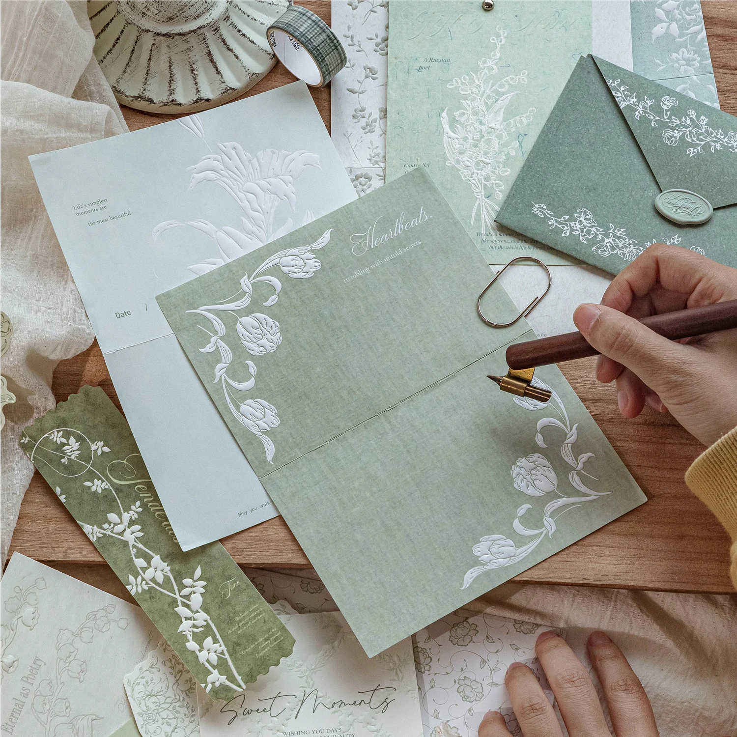 Papier à lettres, papier à en-tête et enveloppe « Pluie du matin » haut de gamme, romantique et de caractère cérémonial, pour lettre d'amour manuscrite, cadeau pour l'anniversaire de la petite amie