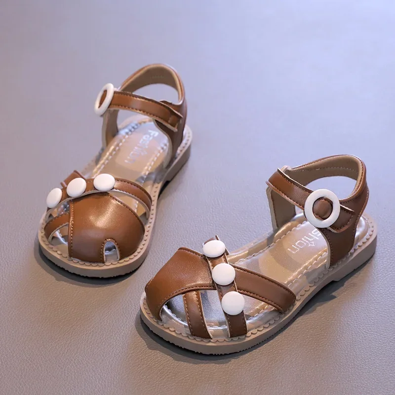 Girl Sandals Summer Kids Causal Toes-covered Flat Sandals Fashion Cut-outs Cross Children Soft Non-slip Beach Sandals Hook Loop