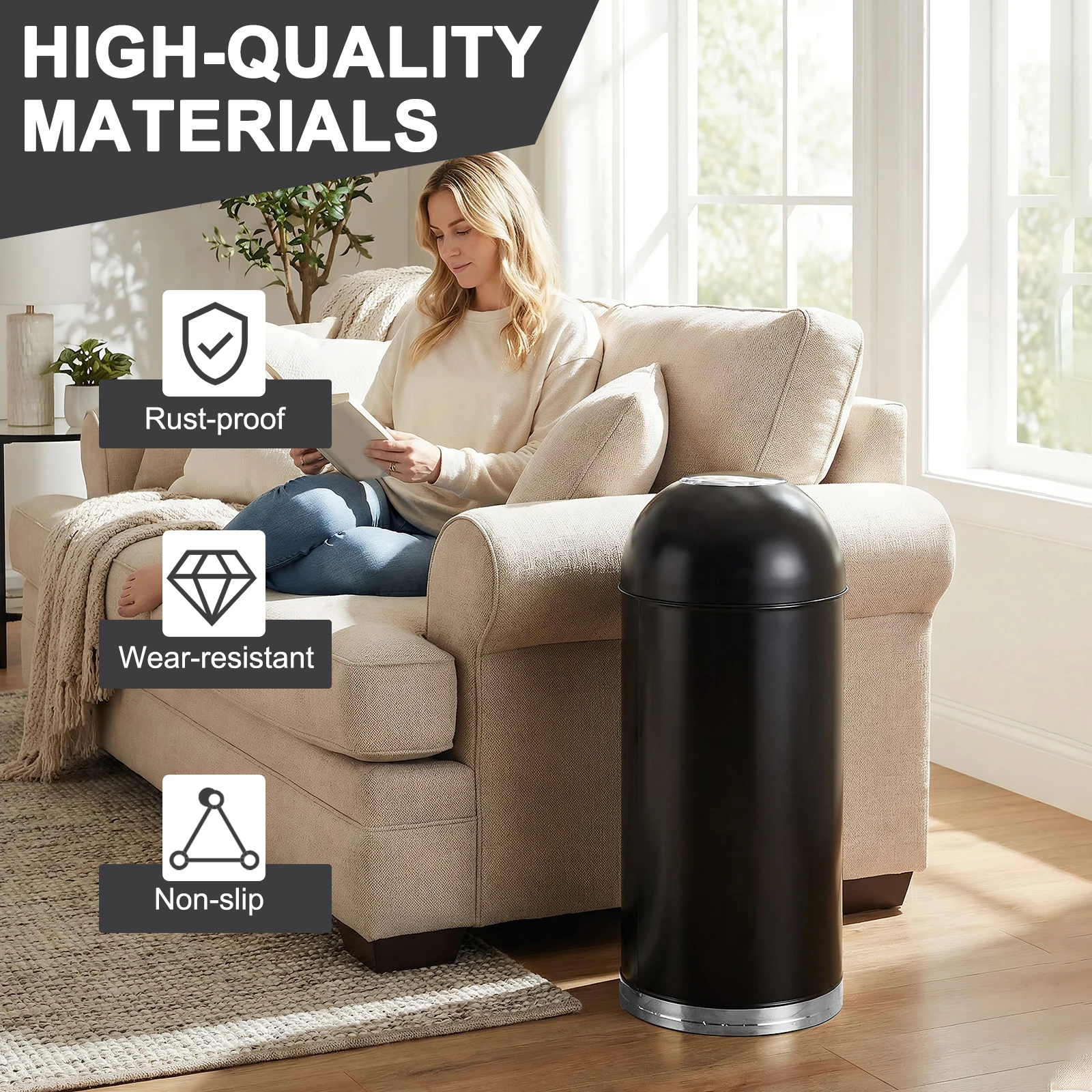 

58L Round Commercial Trash Can with Removable Inner Bucket Open Top Trash Bin for Shopping Mall Elevator Gate Airport Commercial