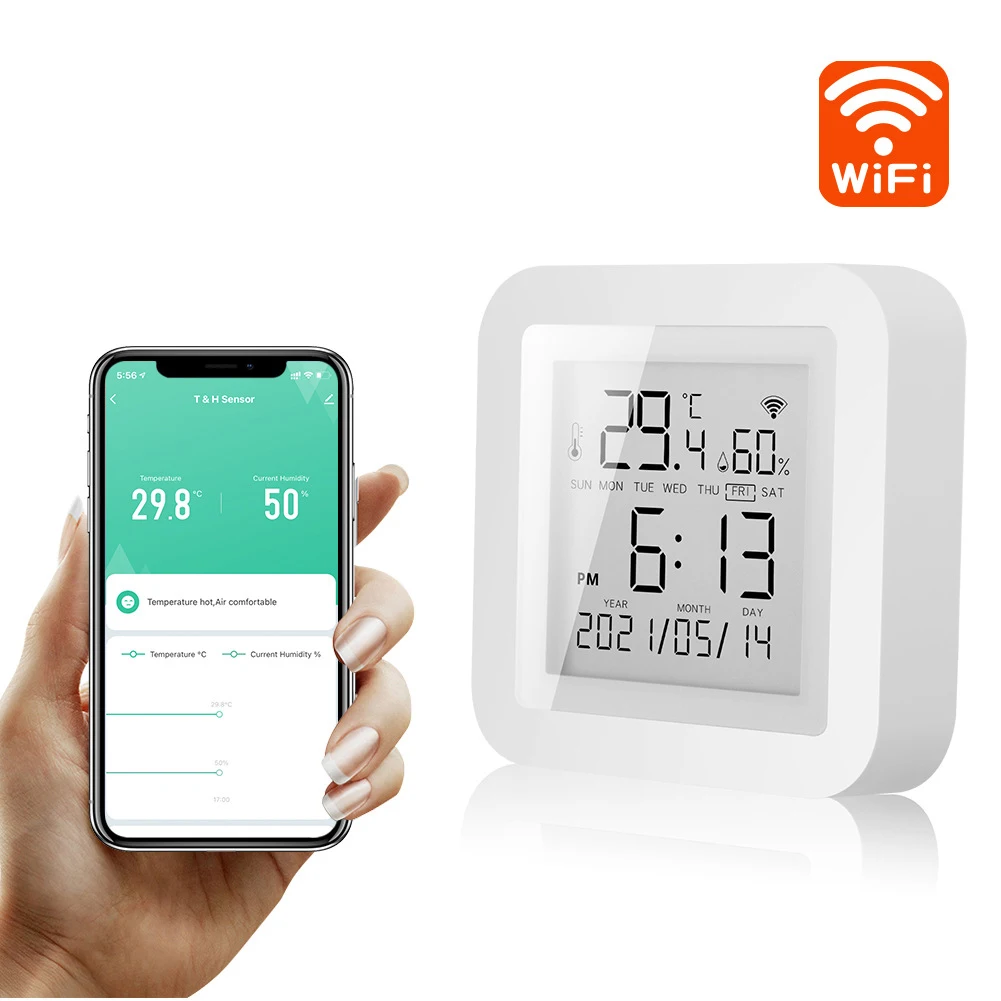 For WiFi Thermometer Hygrometer With LCD Display And High Accuracy Temperature Humidity Sensor For Tuya Smart Home Monitoring
