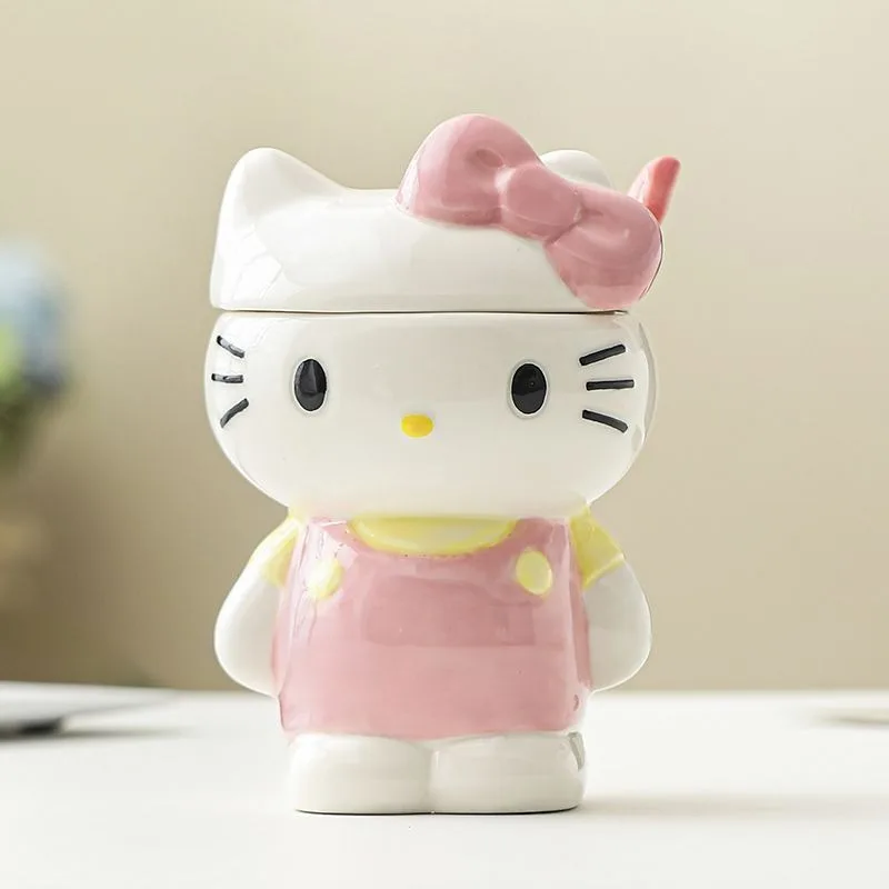 Sweet Hello Kitty Anime Kawaii Sanrio Ins Mode Keramische Mok met Cover Leuke Cartoon Creatieve Cup Verjaardagscadeaus Speelgoed