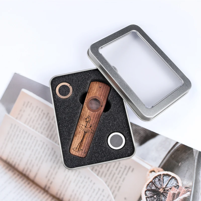 Engraved Wooden Kazoo with Metal Storage Box, Orff Musical Instrument for Kids & Adults, Companion for Guitar Ukulele view 6