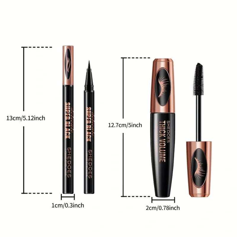 ชุดมาสคาร่าและอายไลเนอร์แบบน้ำ 4D กันน้ำ เครื่องสำอางสำหรับแต่งตา อายไลเนอร์หนา งอนงาม มาสคาร่า ดินสอเขียนคิ้ว แต่งหน้าตา