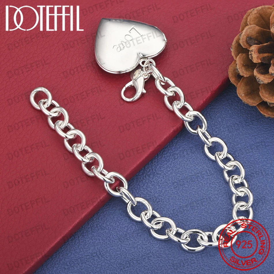 925 Sterling Silber 8 Zoll Exquisites Glänzendes Herz-Armband Damen Mode Hochzeitsgeschenk Party-Schmuck