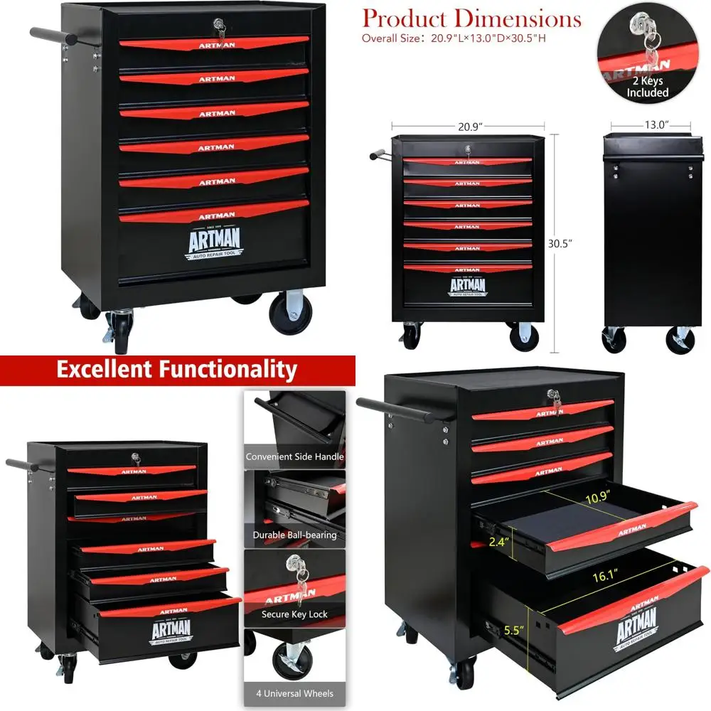 Cassapanca multiuso per riporre gli attrezzi con 6 cassetti, cassetta degli attrezzi per organizer per carrello resistente per l'efficienza del magazzino