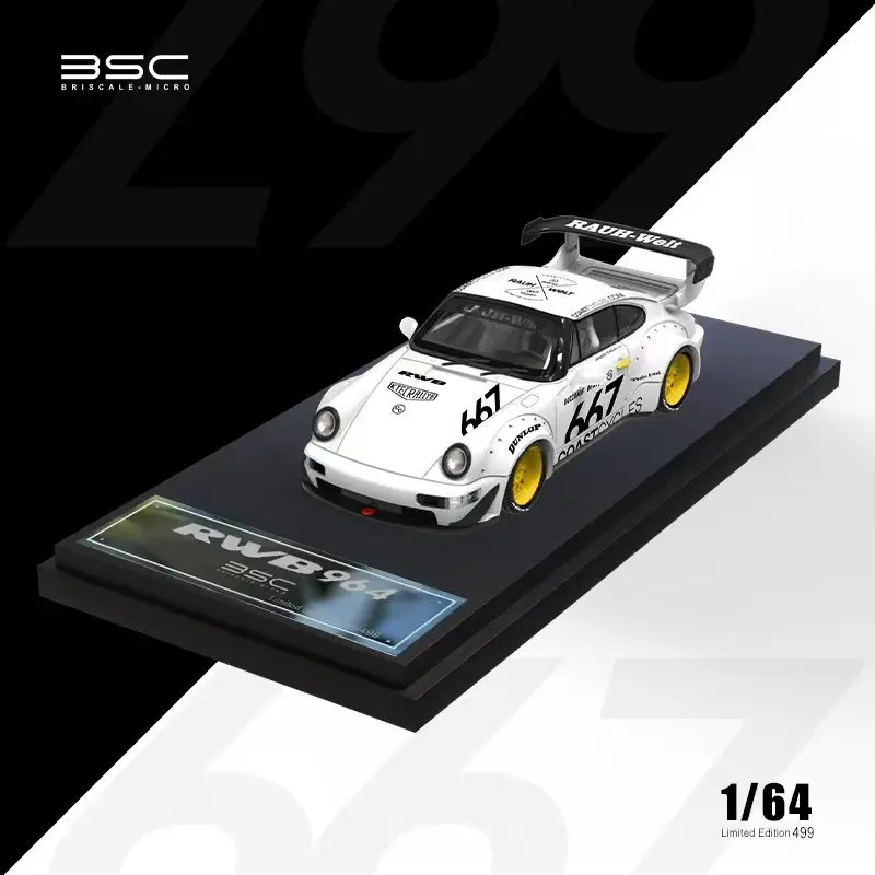 PreSale BSC 1:64 RWB 964 White 667 Black Sakura  Diecast Diorama Car Model Collection Miniature TM TimeMicro