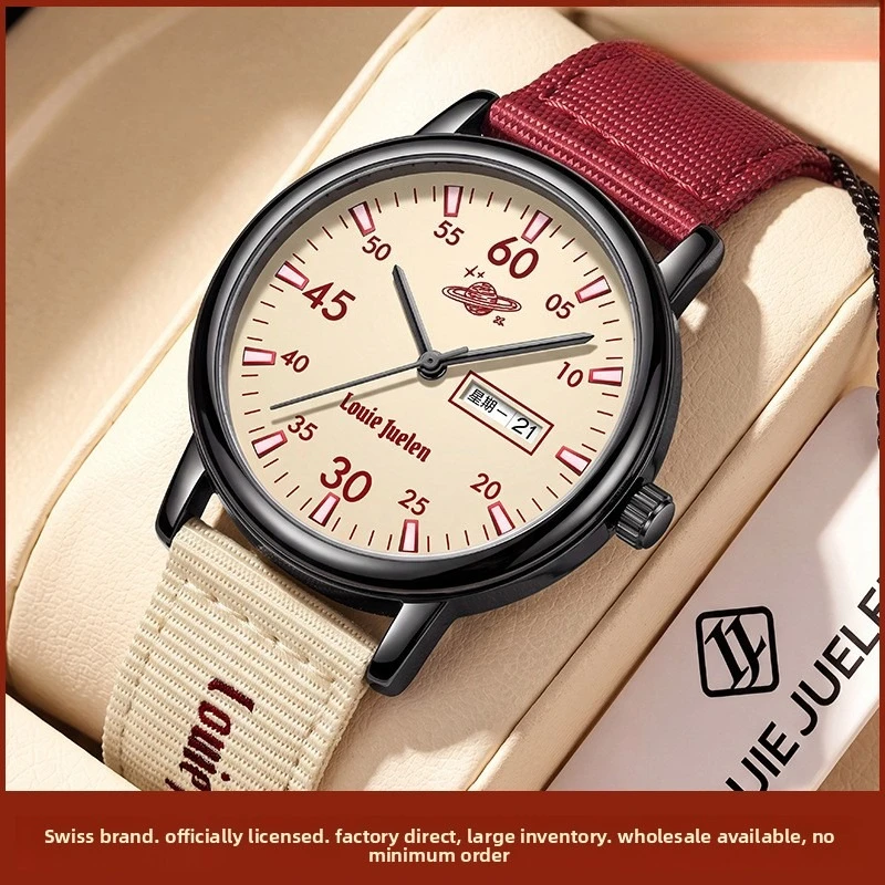 Stainless Steel Retro Dual Display Date 30M Waterproof Luminous Quartz Watch for Men